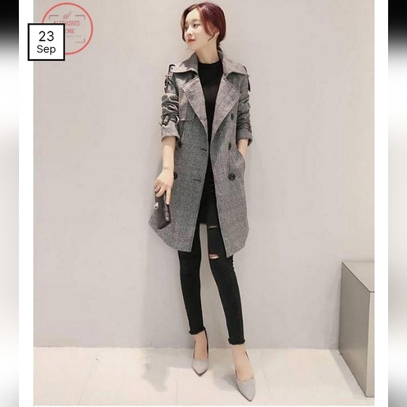 Trench Coat Double Breasted Winter Coat Lapel Collar over knee - Picture 11 of 12